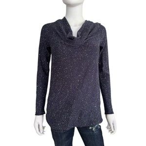 Lafayette 148 Dark Blue Silk Blend Sparkle Cowl Neck Top Size Small